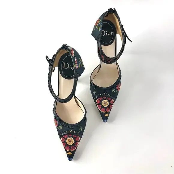 Vintage Dior SS 2002 Floral Print Bow Detail Pointed Toe High Heel Pumps 38 - Picture 2 of 8